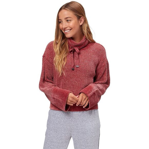 PrAna Long Sleeve Funnel Neck Chanavey Sweater Red Chenille Size S Cropped Bell - Picture 1 of 12